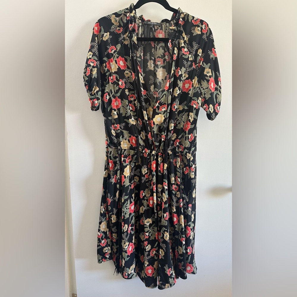 Floral Black Dress with Red and Gold Accents